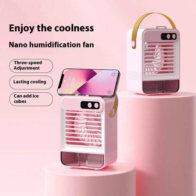 Dark green desktop USB air humidifier with compact dimensions measuring 19cm wide