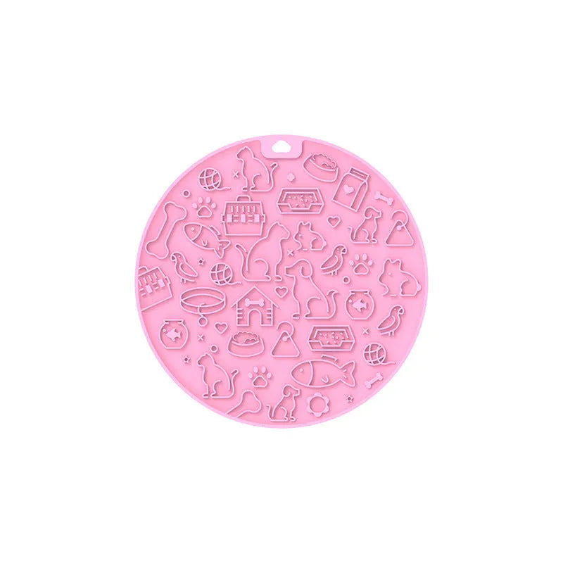 Round silicone pet lick mat with suction cup base in blue colour