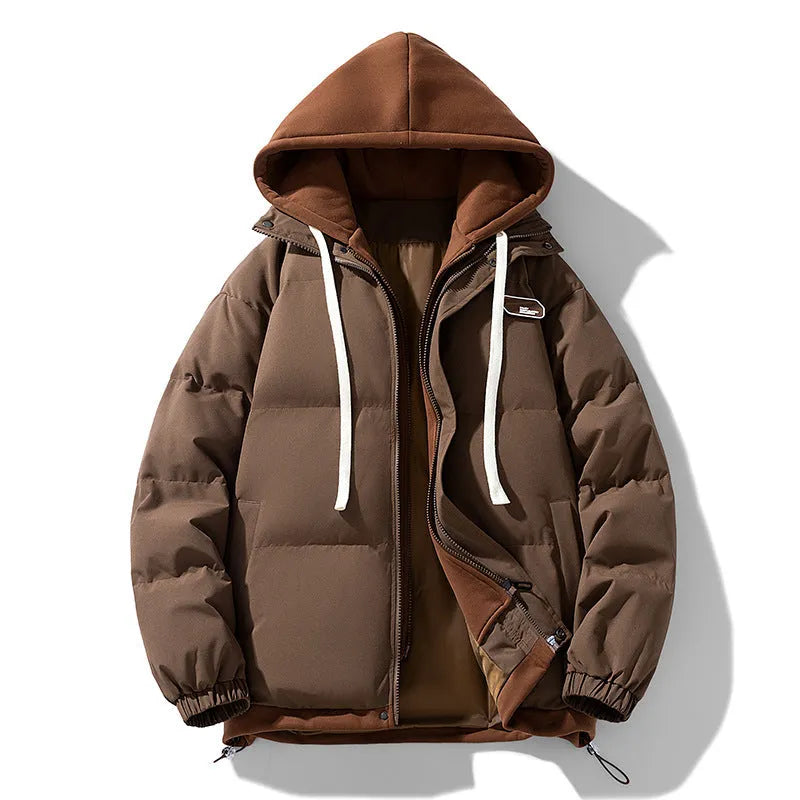 Thickened hooded corduroy coat for men in dark purple, padded warm jacket