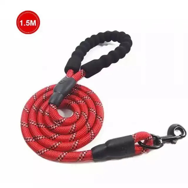 Small medium dog luminous leash chain reflective nylon 1.5m length blue colour padded handle training lead