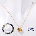 Natural stone beaded necklace and bracelet set on elastic cord.