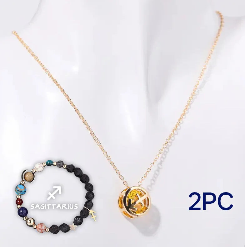 Natural stone beaded necklace and bracelet set on elastic cord.