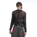 Men's black grey half turtleneck long sleeve t-shirt with mesh fabric and zipper bottom hem detail