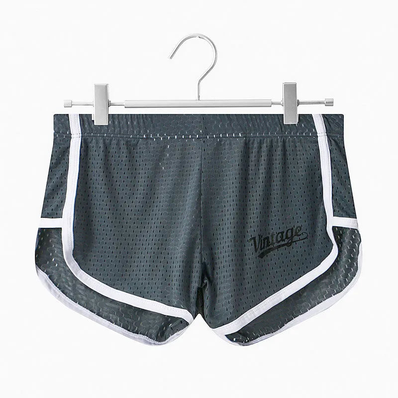 Ice silk men's quick-drying breathable mid waist underwear in multiple colours on a size chart.