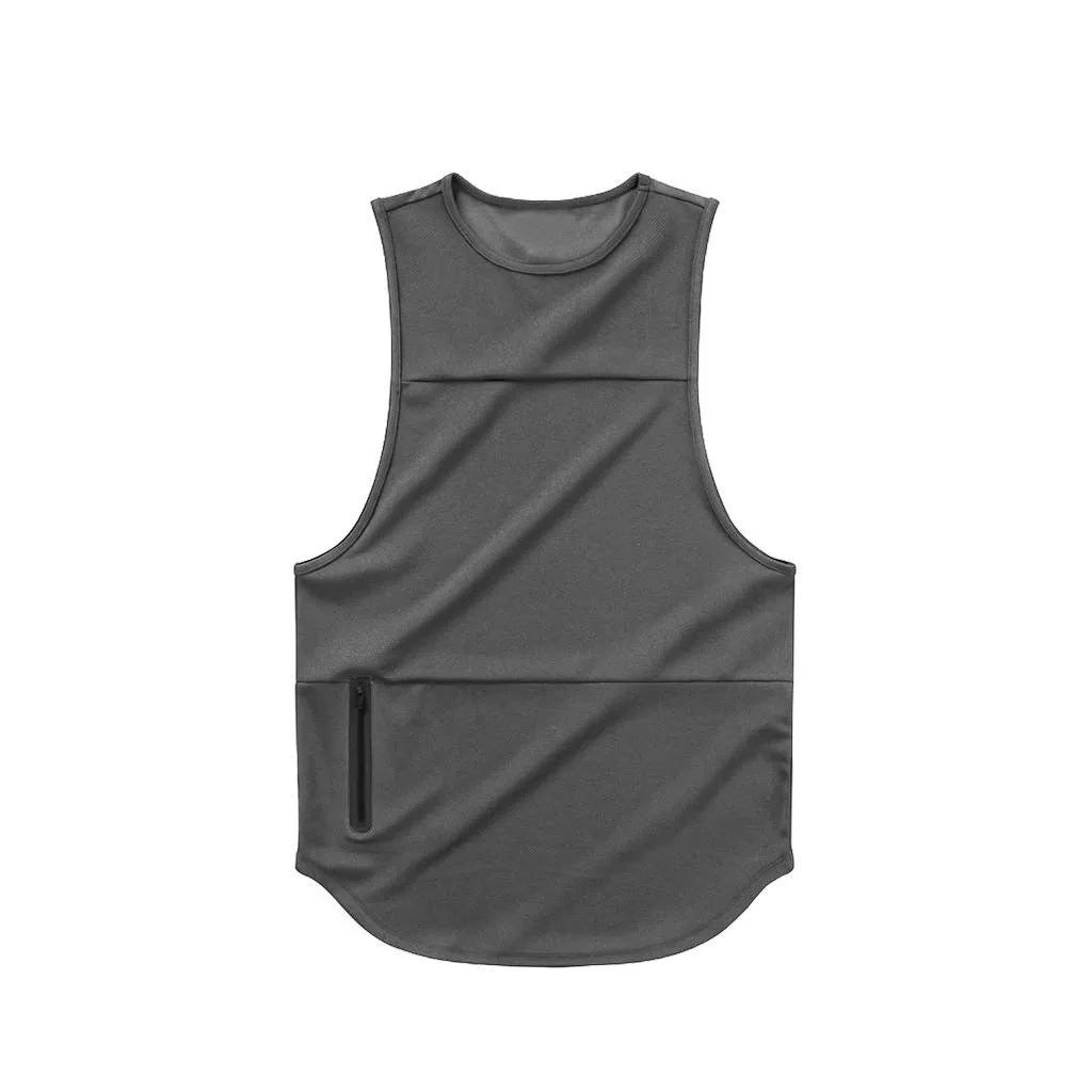 Men's sports vest in quick-dry cotton blended fabric, summer fitness running top, black light board colour