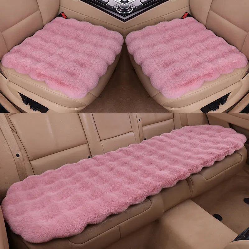 Bubble velvet rabbit plush car cushion three-piece set for five-seat cars without backrest in grey