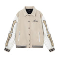 Apricot and brown embroidered bone pattern wool jacket for autumn and winter.