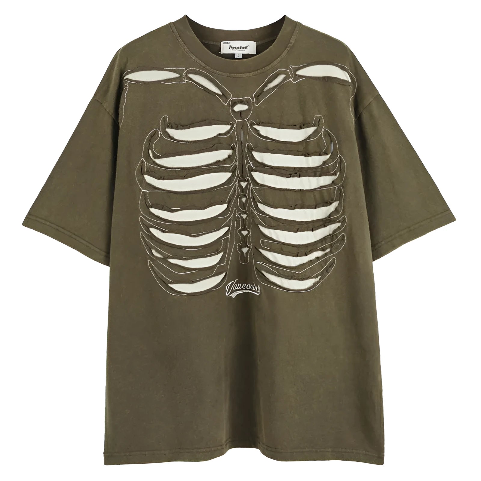Man modelling a black loose-fit cotton short sleeve top with a skull and letters print.