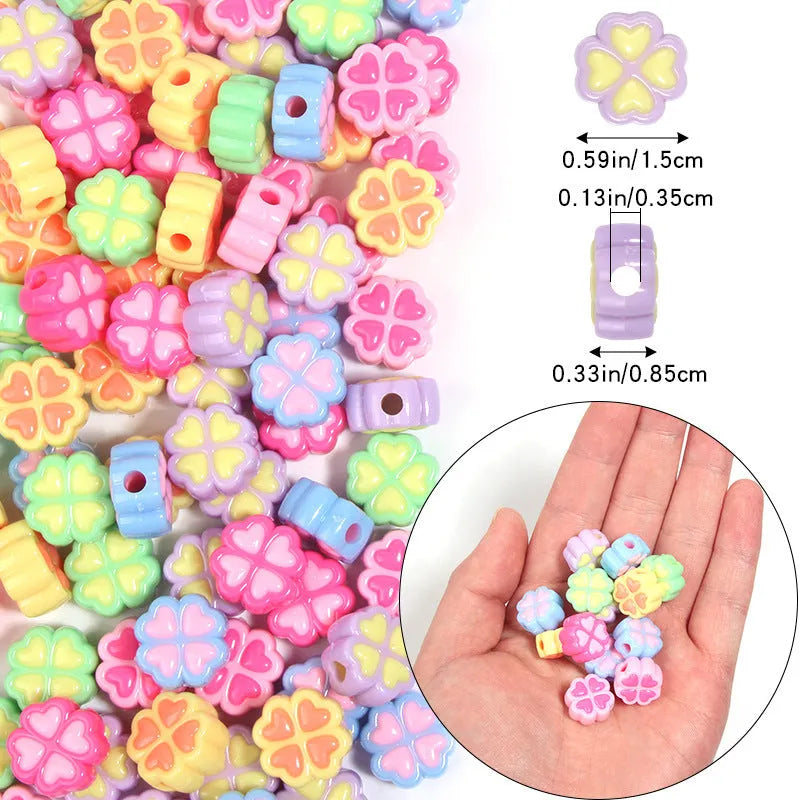 15mm acrylic four-leaf clover love pattern beads in various colours with frosted finish