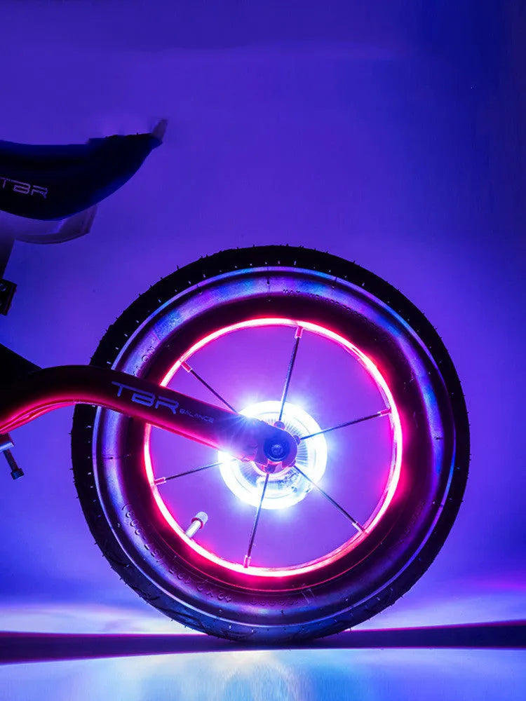 Balance bike night riding flashlight wheel light in black ABS housing with USB rechargeable battery and rubber gasket set