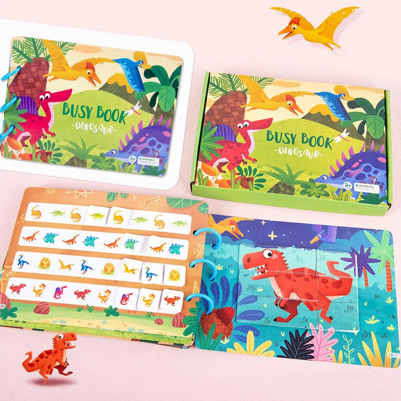 Children's early education velcro quiet book with white cardboard pages, dinosaur theme, 45x42x32 cm