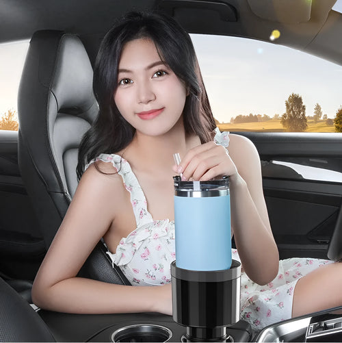 Matte black adjustable car cup holder expander for oversized bottles and cups