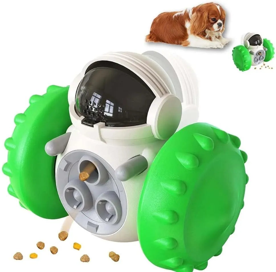 Robot design dog treat dispenser toy with roller mechanism in five colour options