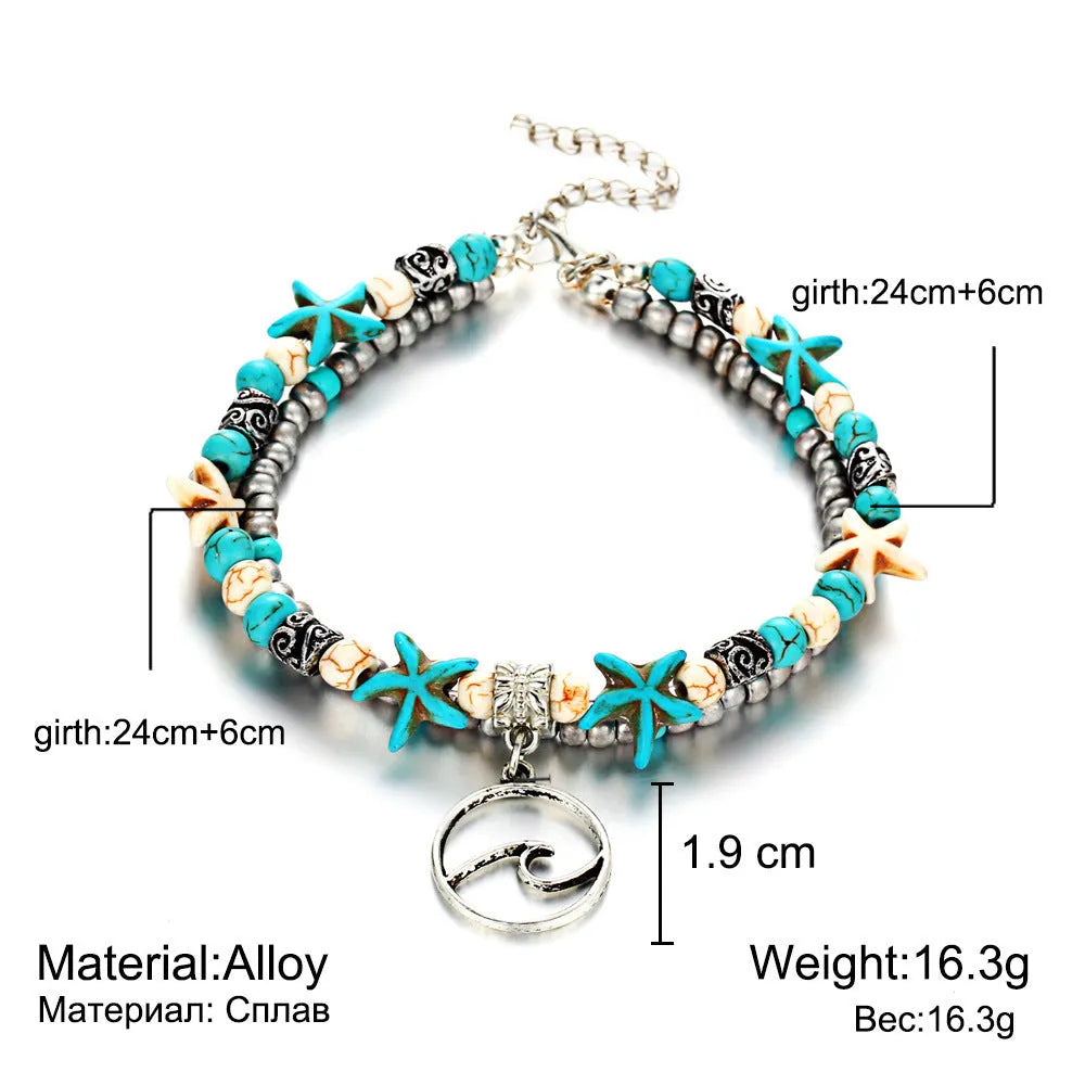 Green blue starfish anklet leg chain with zinc alloy construction on a beach setting