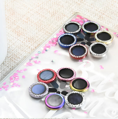 Diamond pattern tempered glass lens protector and aluminium ring for iPhone 12 and 11 models