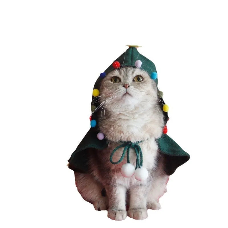 Red polar fleece Christmas cloak with hood for dog or cat wearing antler pattern design.