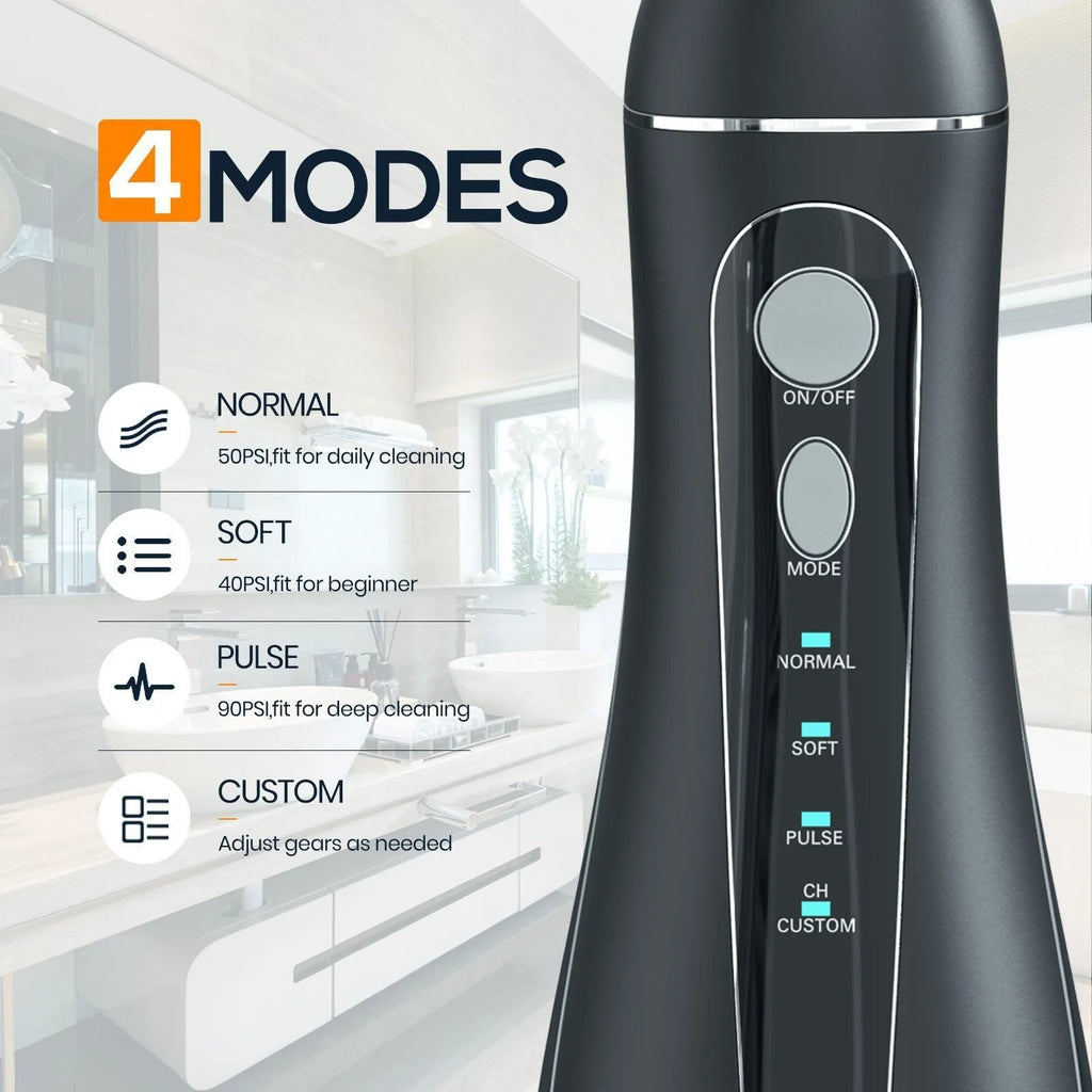Black portable oral irrigator water flosser with smart water pick design for adult home dental care