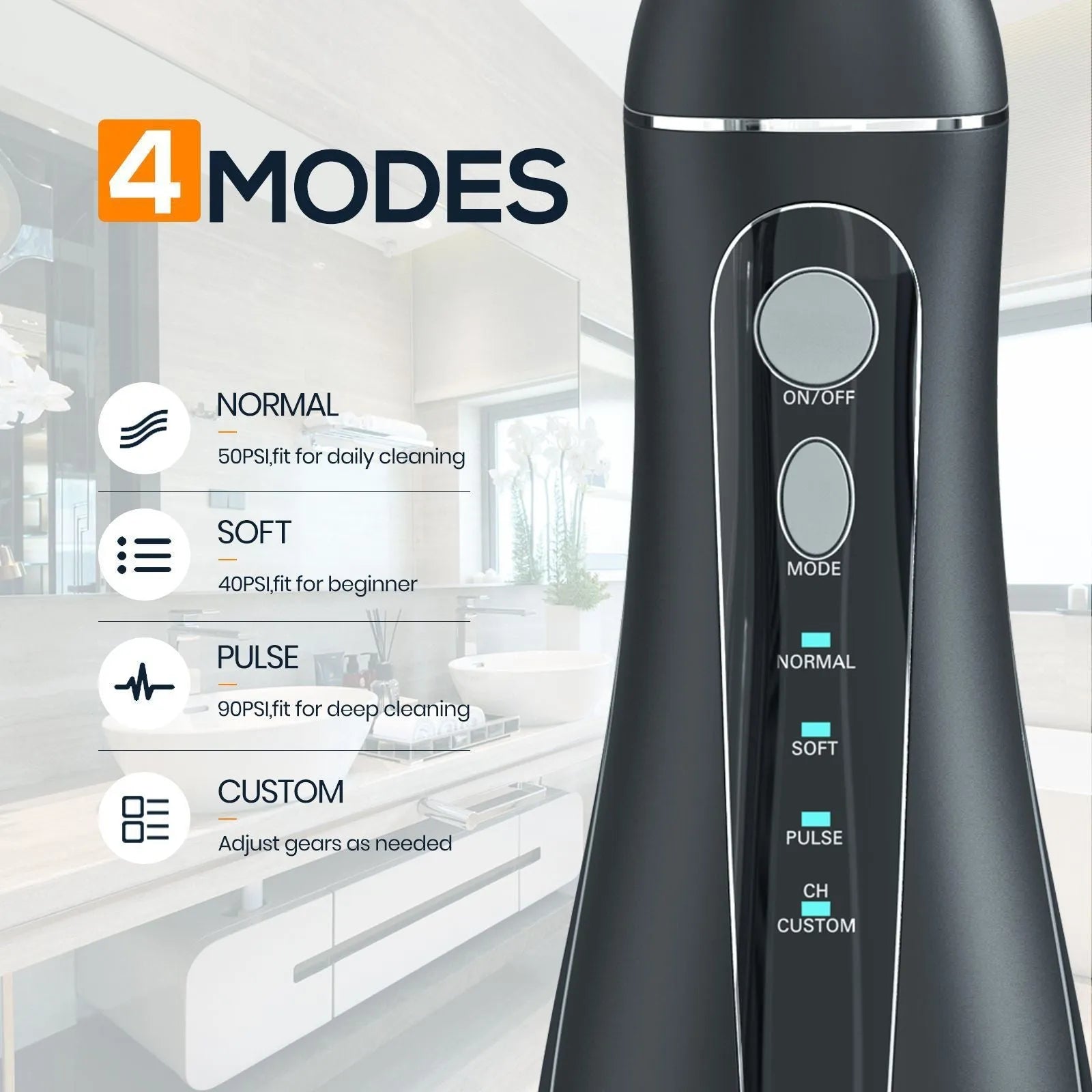 Black portable oral irrigator water flosser with smart water pick design for adult home dental care