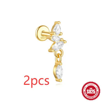 S925 sterling silver moon and star earrings with embedded diamond accents in a gold colour finish.