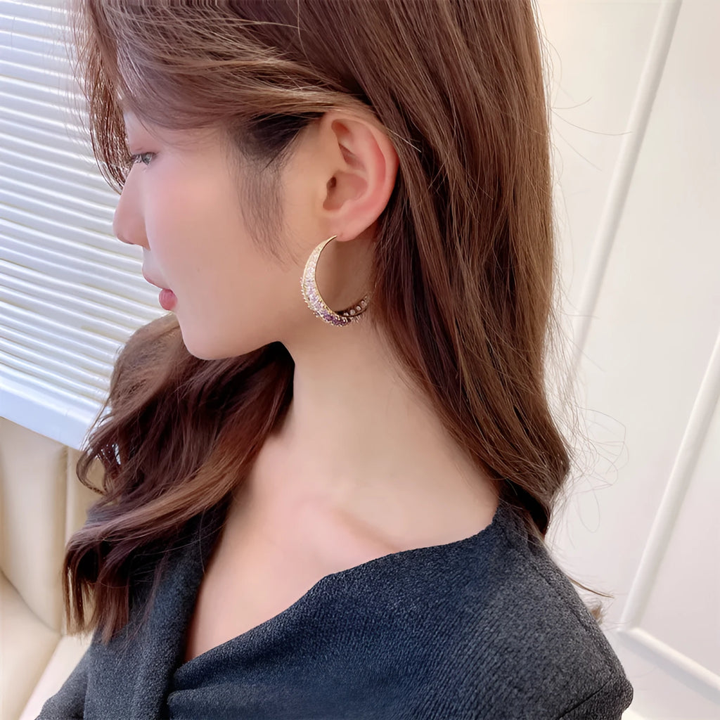 Women's geometric copper hoop earrings with zirconium embellishments measuring 4.3x4.5cm