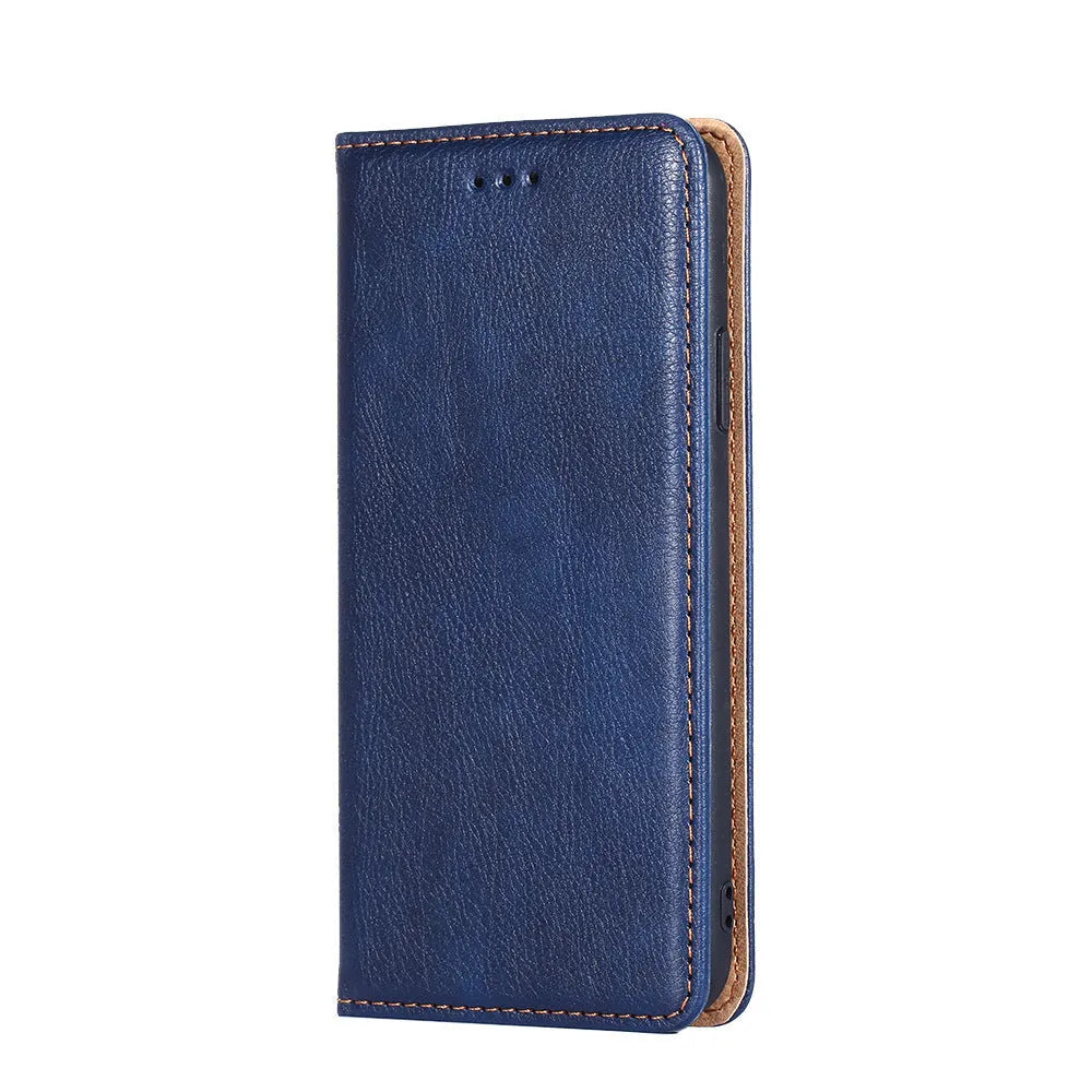Samsung PU leather magnetic flip case in classic black with card slot and adjustable stand open
