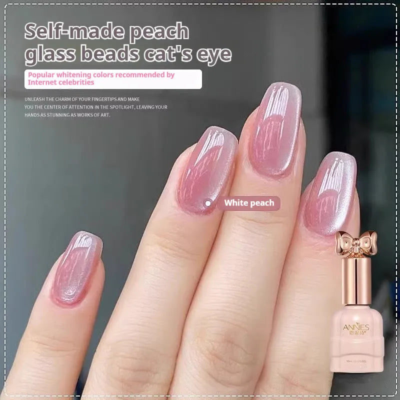 Micro glass bead cat's eye gel nail polish bottle showing textured finish with 15 colour options