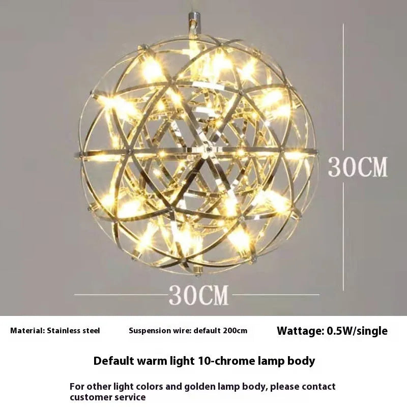 Hollow creative LED sphere chandelier stainless steel gold chrome 60cm 42 lamp beads ceiling light