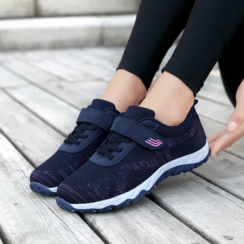 Women's wedge heel shoes with mesh upper and Velcro fastening in four colour options