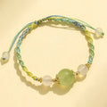 Hand-woven women's couple bracelet with gemstone beads and white agate straps in diamond pattern