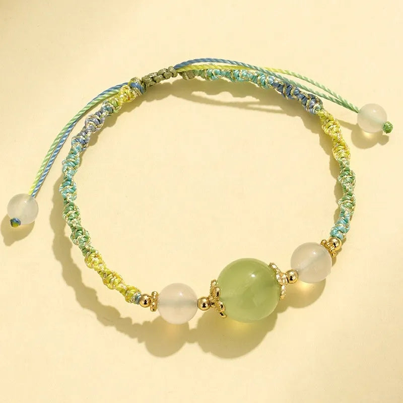 Hand-woven women's couple bracelet with gemstone beads and white agate straps in diamond pattern