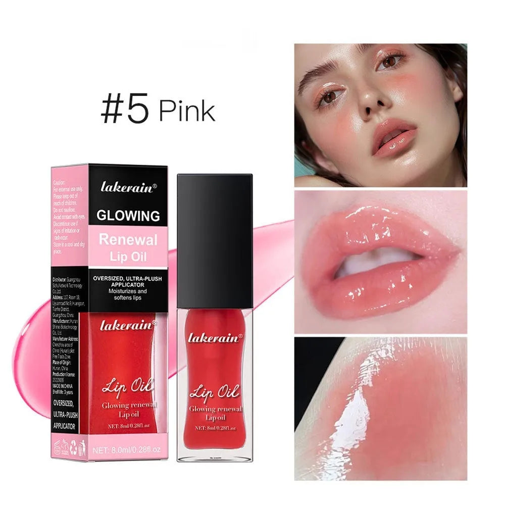 Lip gloss tube in one of seven colours: coral, clear, honey, jam, pink, red, or rose.