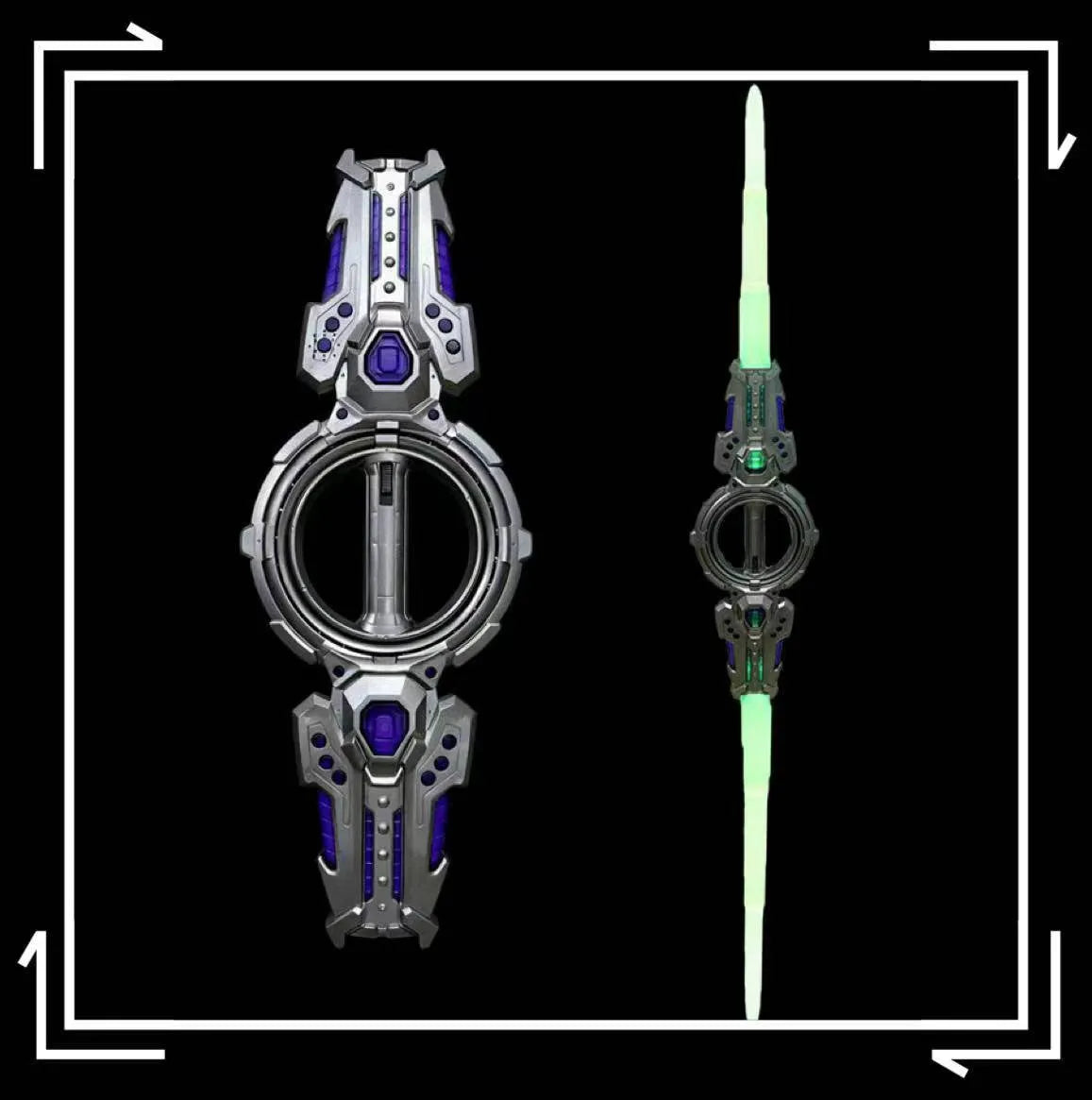 Double-edged fire spinning plastic toy sword for teenagers, electroplated blue gold finish