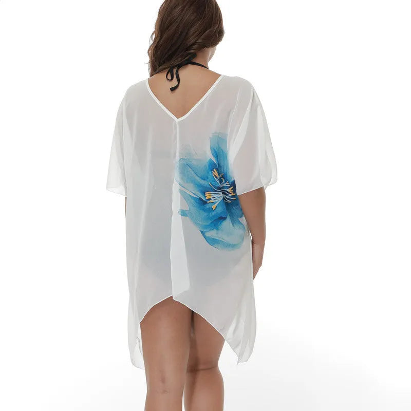White plus size loose fit beach cover-up blouse for women.