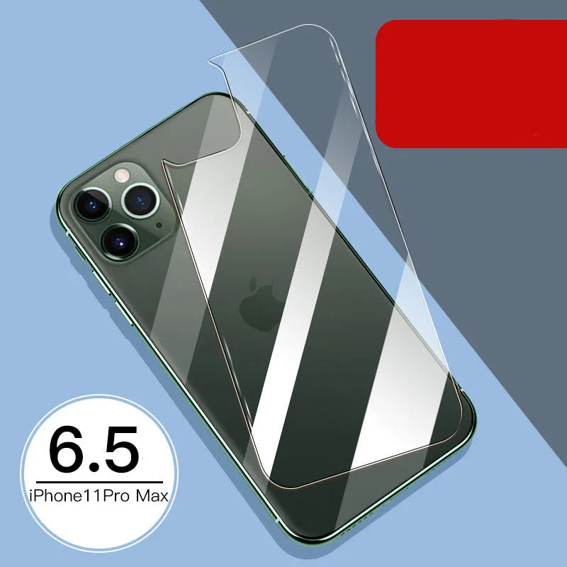Tempered glass screen protector for Apple iPhone with rear and front film options.