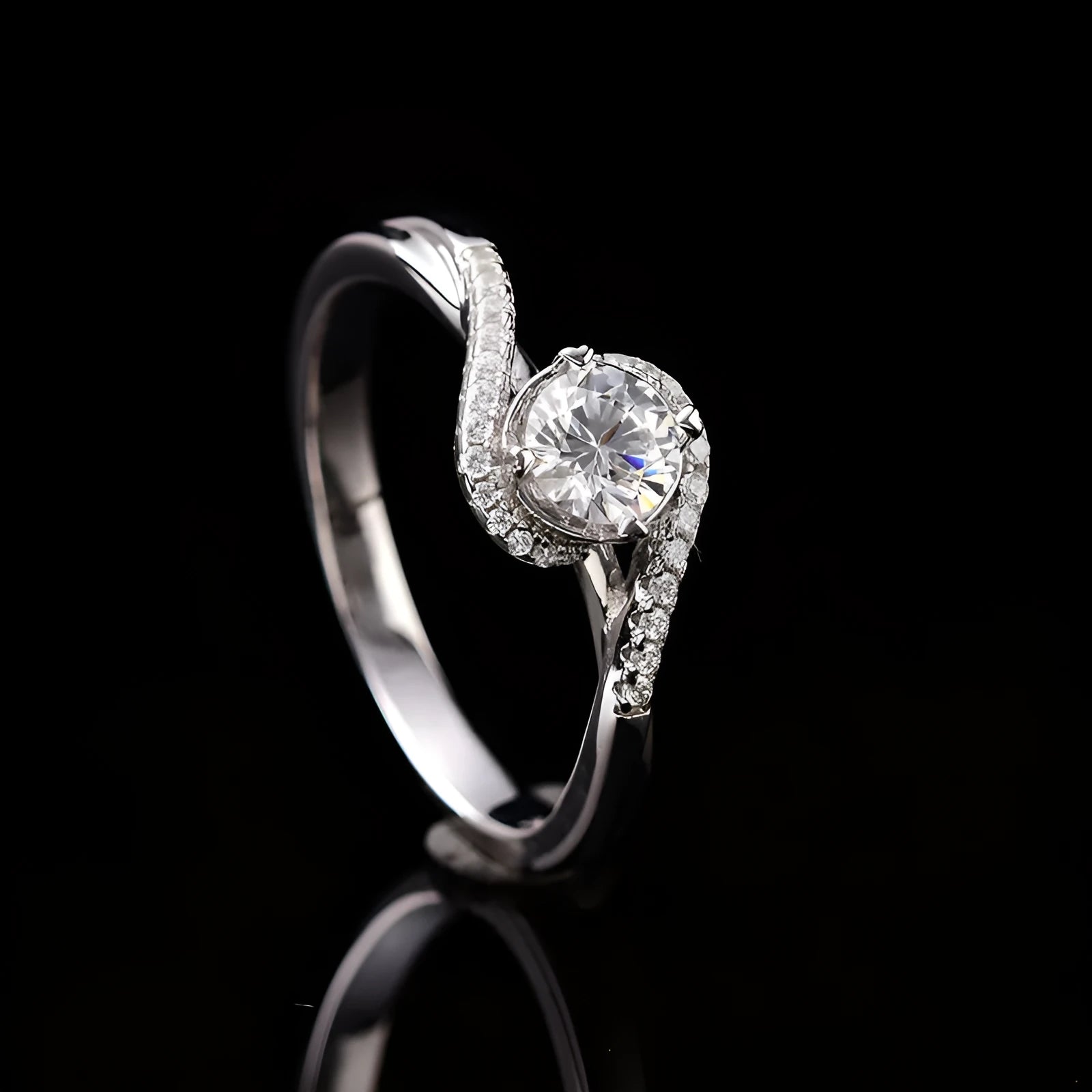 Silver geometric copper women's ring with adjustable opening and a large round zircon stone.