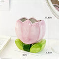 Ceramic flower pen holder storage box 11.8x5.8x10cm with blue floral pattern on a desk
