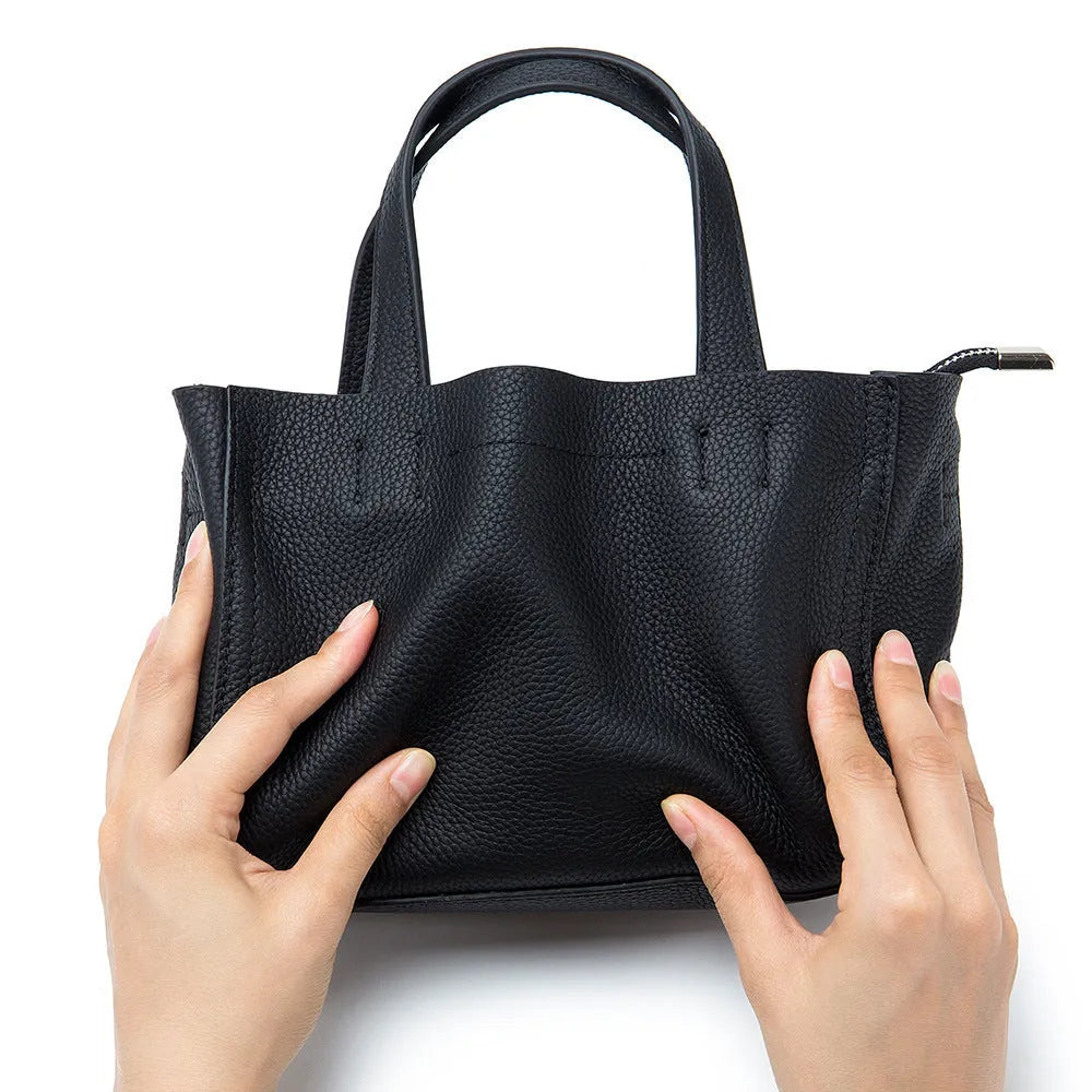 Genuine leather crossbody handbag in horizontal square shape with sandwich pocket, available in multiple colours