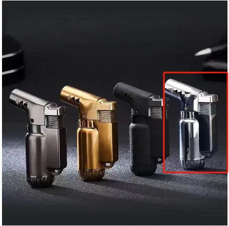 HB805-1 full metal windproof lighter in black, gold, grey, and silver colour options.