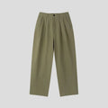 Men's light-weight apricot wide-leg cotton linen trousers with a non-iron finish on a hanger.