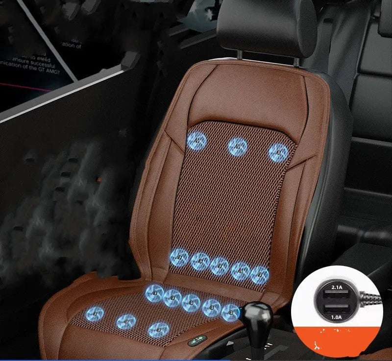Car seat cooling cushion with ventilation fan system in black colour