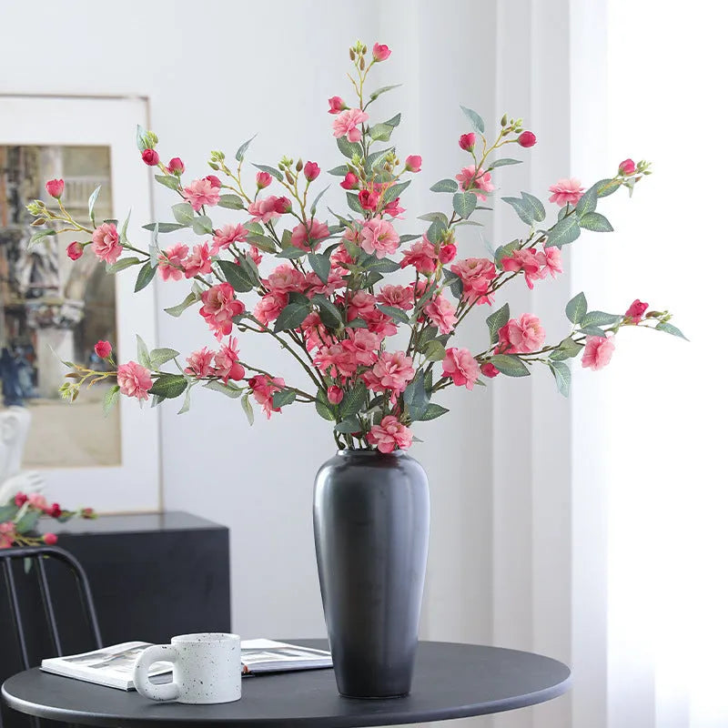 Raw silk simulation fake camellia artificial flower in autumn pink colour for home decor