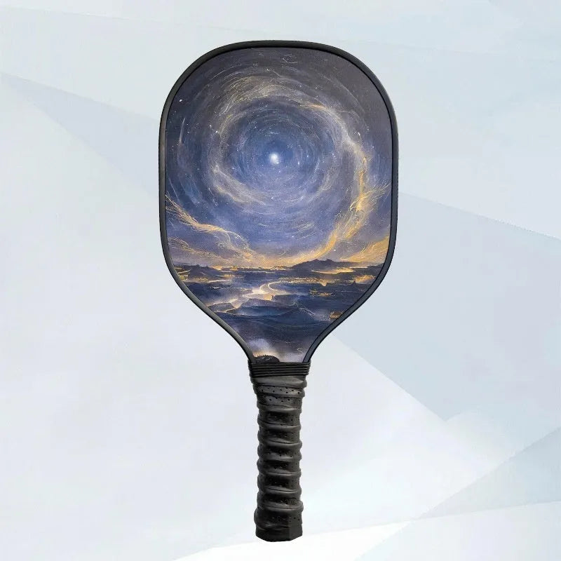 Wooden pickleball paddle racket 400x192x11mm in Starry Night Ancient Town design