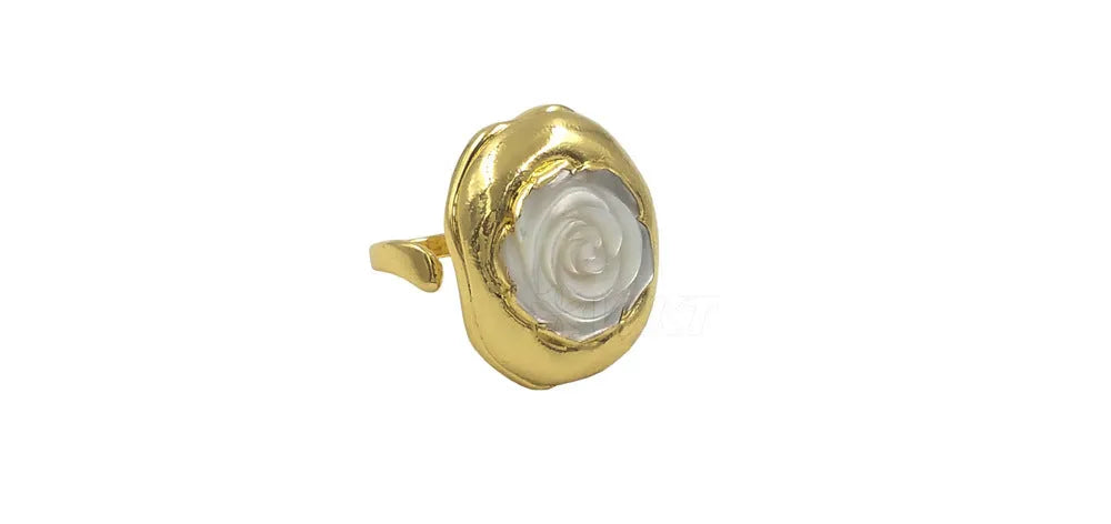Women's copper gold-plated double ring with shell colour and roses grain texture