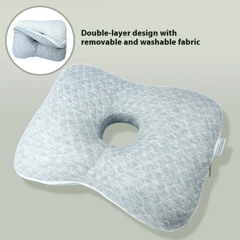 Beauty salon single hole ear pillow in grey colour, showing central ear hole and rectangular shape.