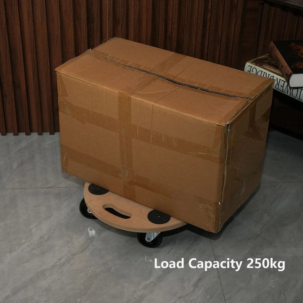 Two natural wood mobile carts with flat platforms and non-slip surfaces for moving heavy items