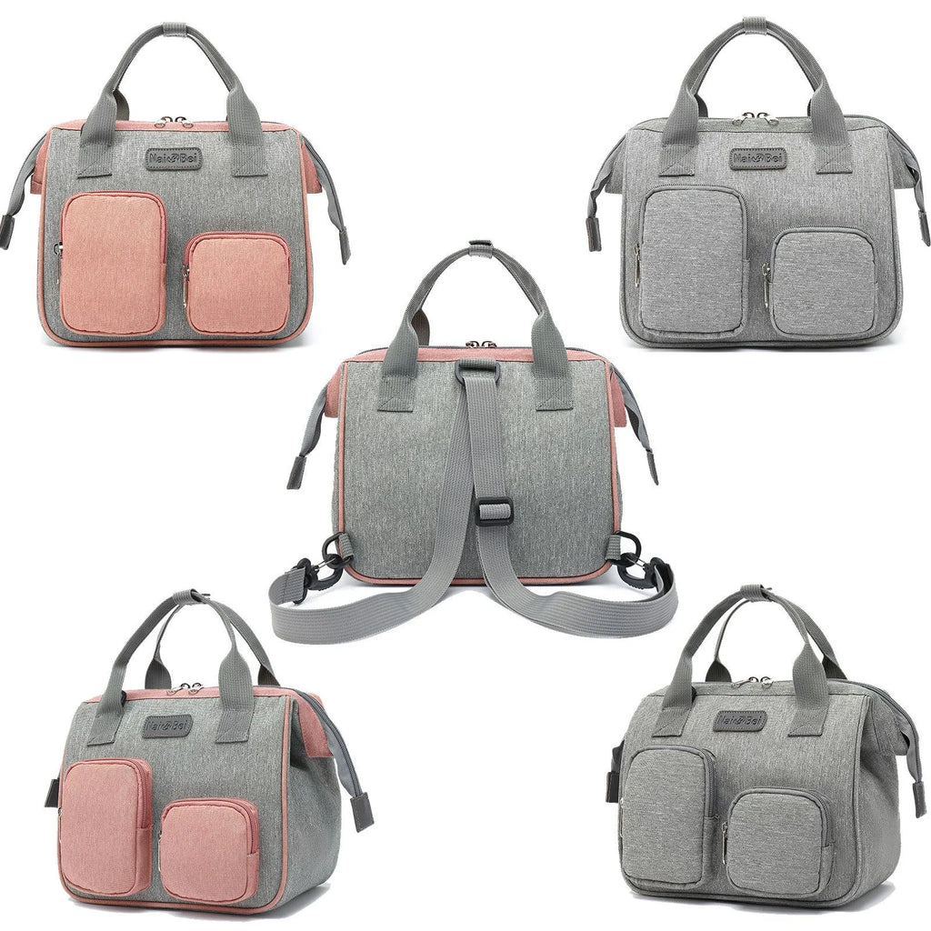 Grey and pink grey women's waterproof Oxford cloth handbag with an outer pocket and large capacity.