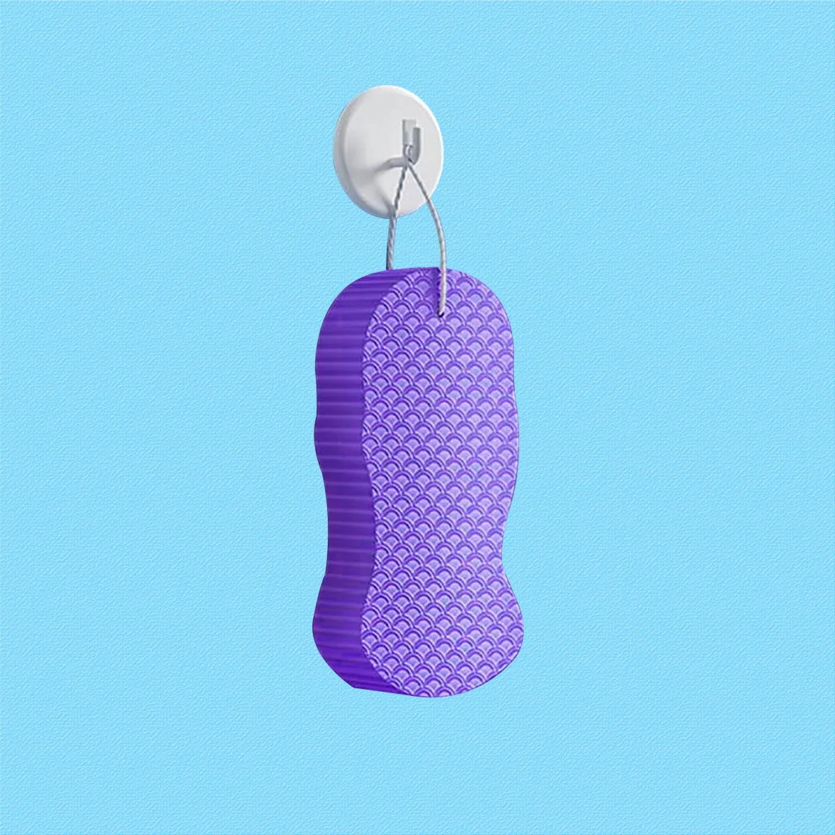 3D fish scale pattern bath sponge in white, grey, pink and light blue colours for body exfoliation