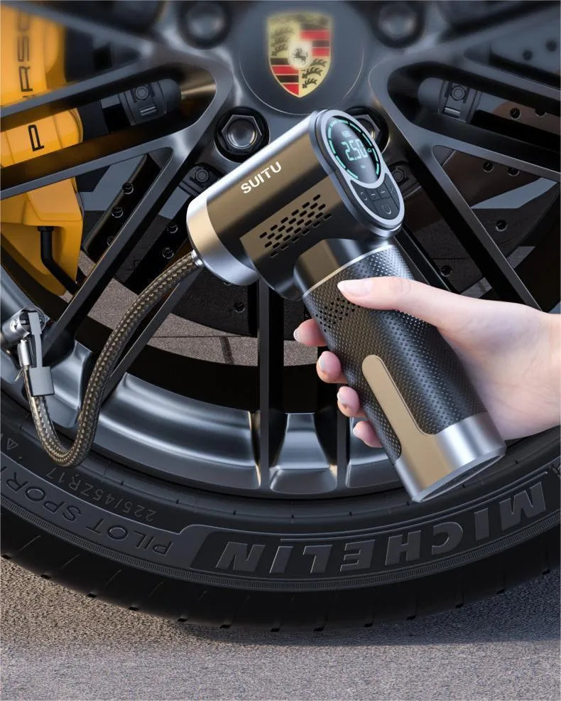 ST-5518 portable wireless car tyre inflation pump with ABS housing and built-in light