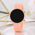 Round LED casual metal electronic watch with 36mm dial, touch operation, and calendar for women