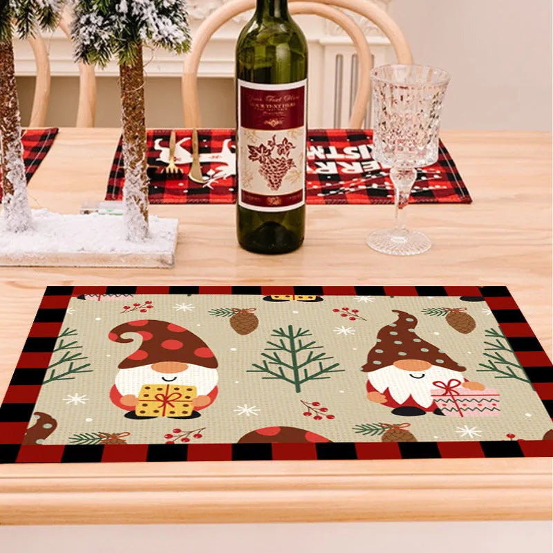 Christmas cartoon elk print square placemat in linen, 33x45cm, multiple colours available